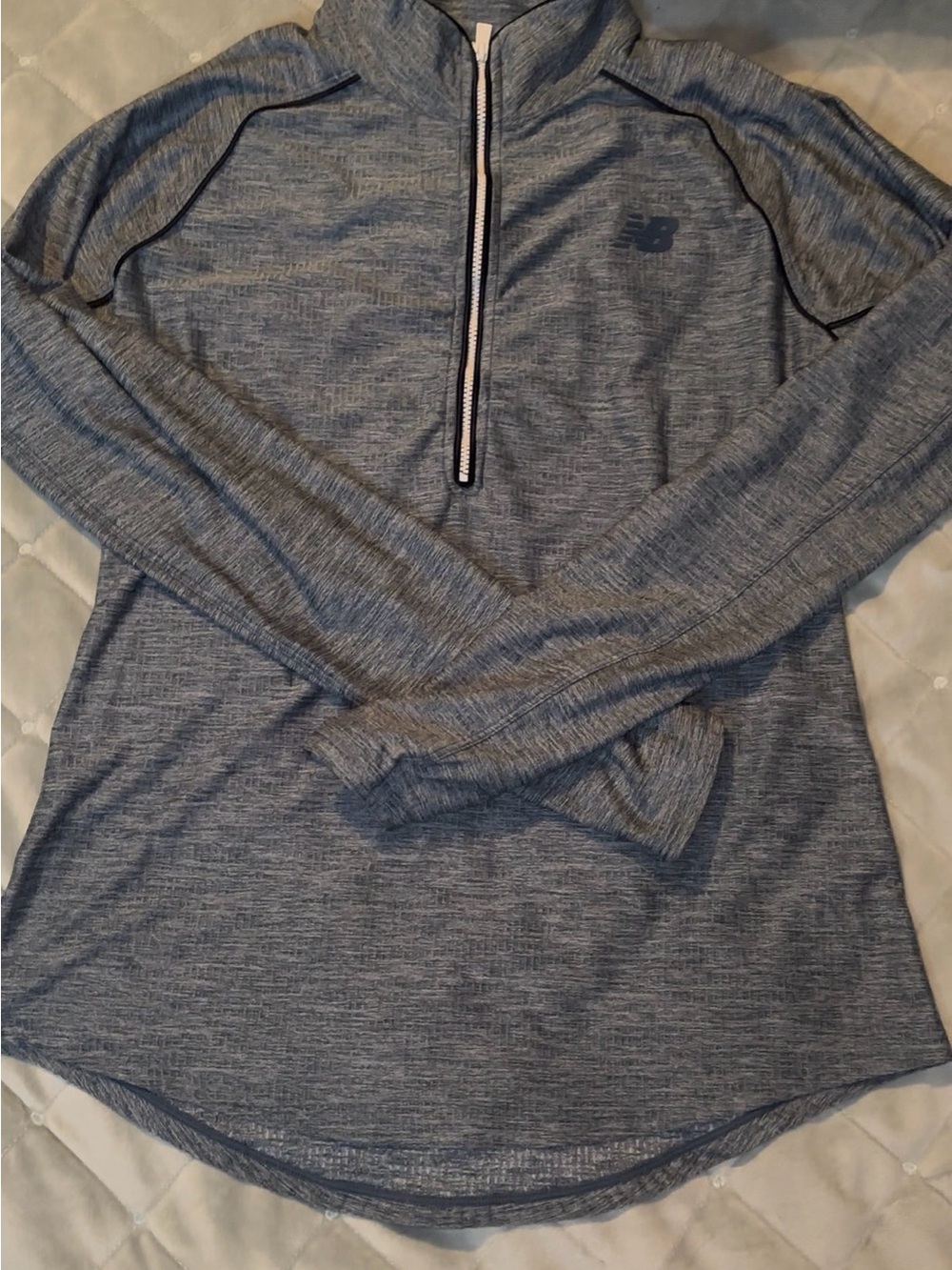 New Balance Grey-Blue Heathered Quarter-Zip Pullover